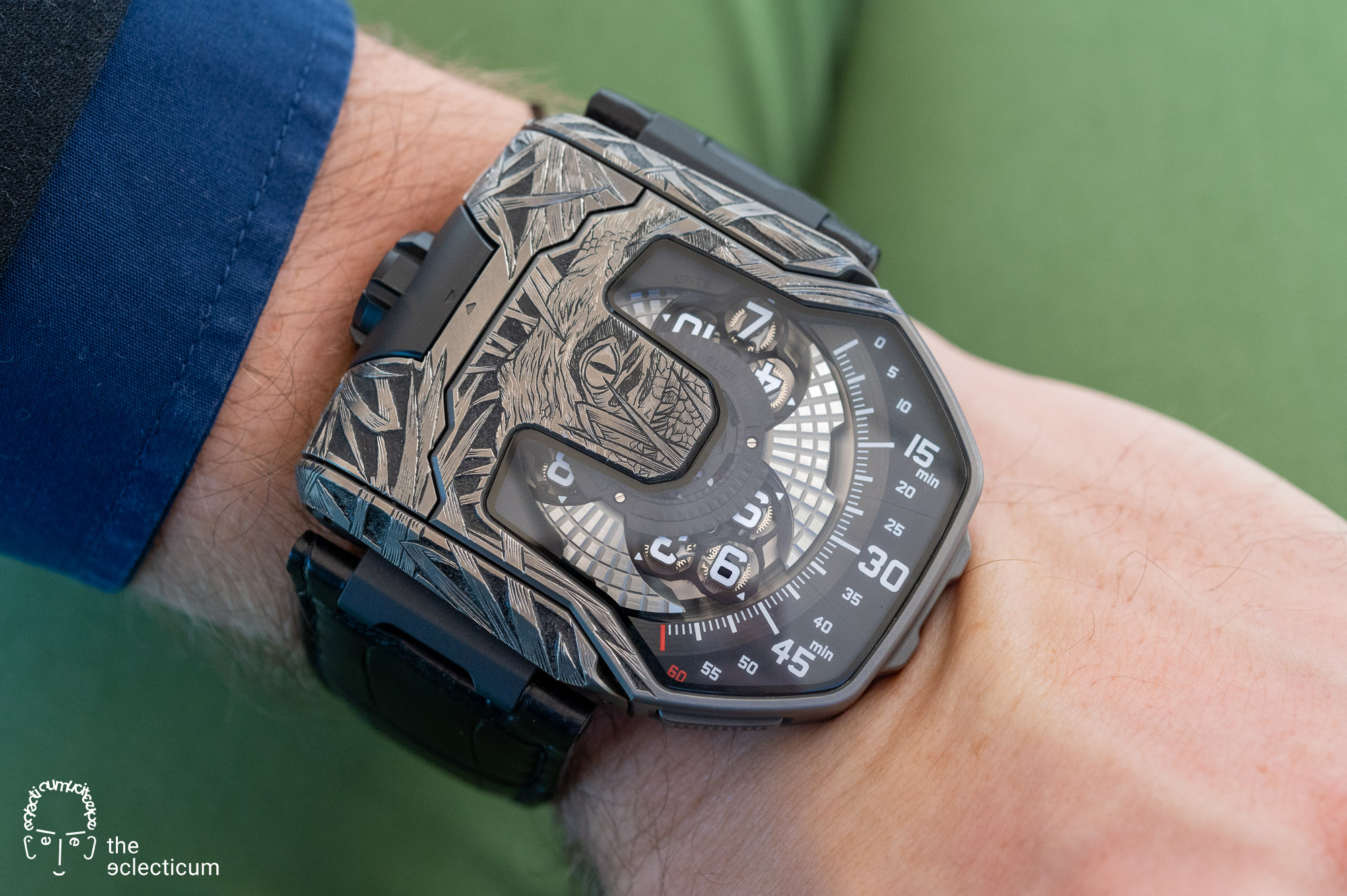 URWERK – Snapshot´s ´UR-T8 RAPTOR` - a one-of-a-kind art piece to support charity by ART IN TIME (Monaco), engraved by Johnny “King Nerd” Dowell