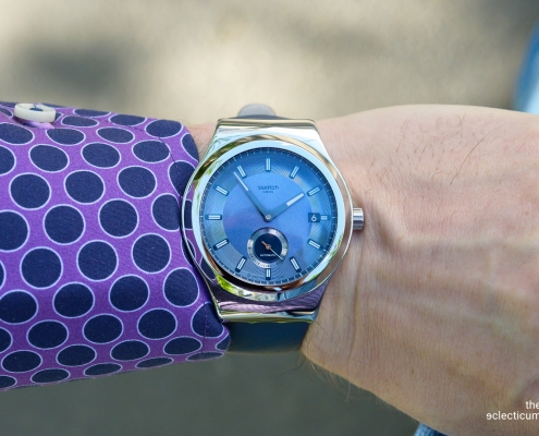 Swatch Sistem51 Petite Seconde automatic blue dial wristshot