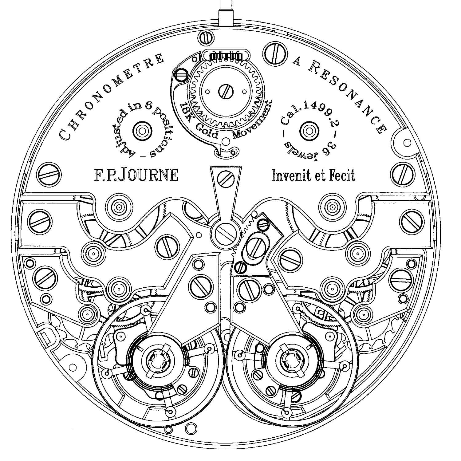 F.P. Journe Chronometre Resonance movement drawing schematics